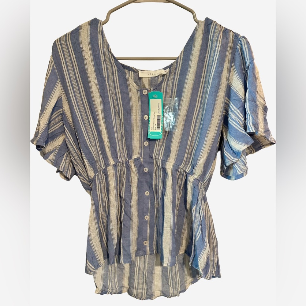 NWT Lush Blue and White Buttoned Blouse